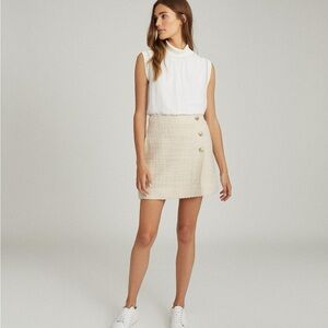 REISS Italian Fabric June Boucle Mini Skirt Wool Cream Ivory Pockets Sz 8